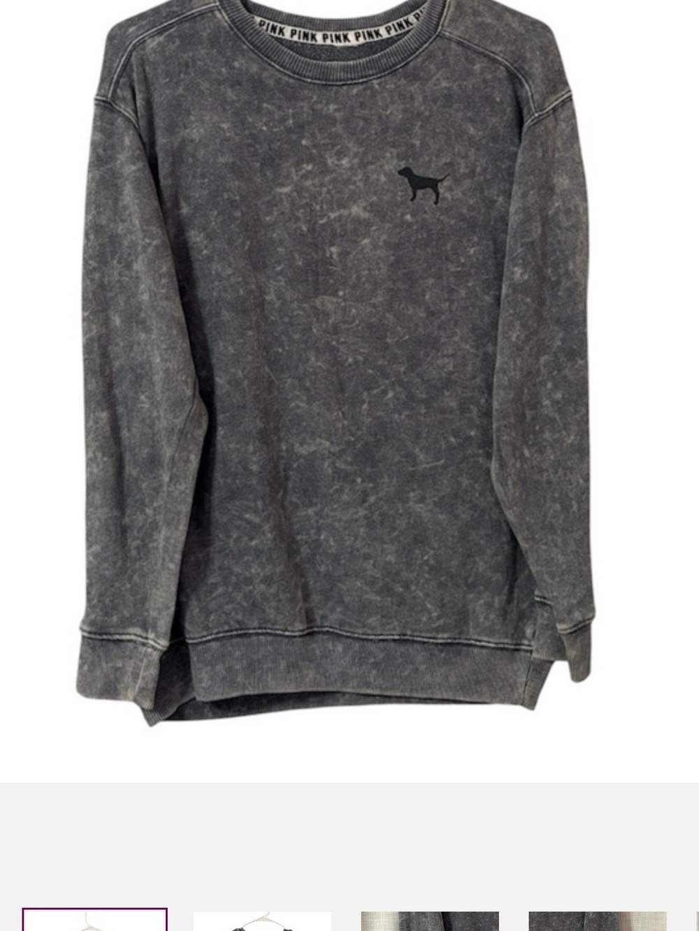 PINK Victoria's Secret Washed Gray Crewneck Sweatshirt with Dog Logo